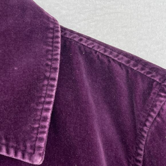 LL BEAN Shirt Womens S Velvet Button Up Long Sleeve Shacket Cotton Purple - Picture 9 of 12
